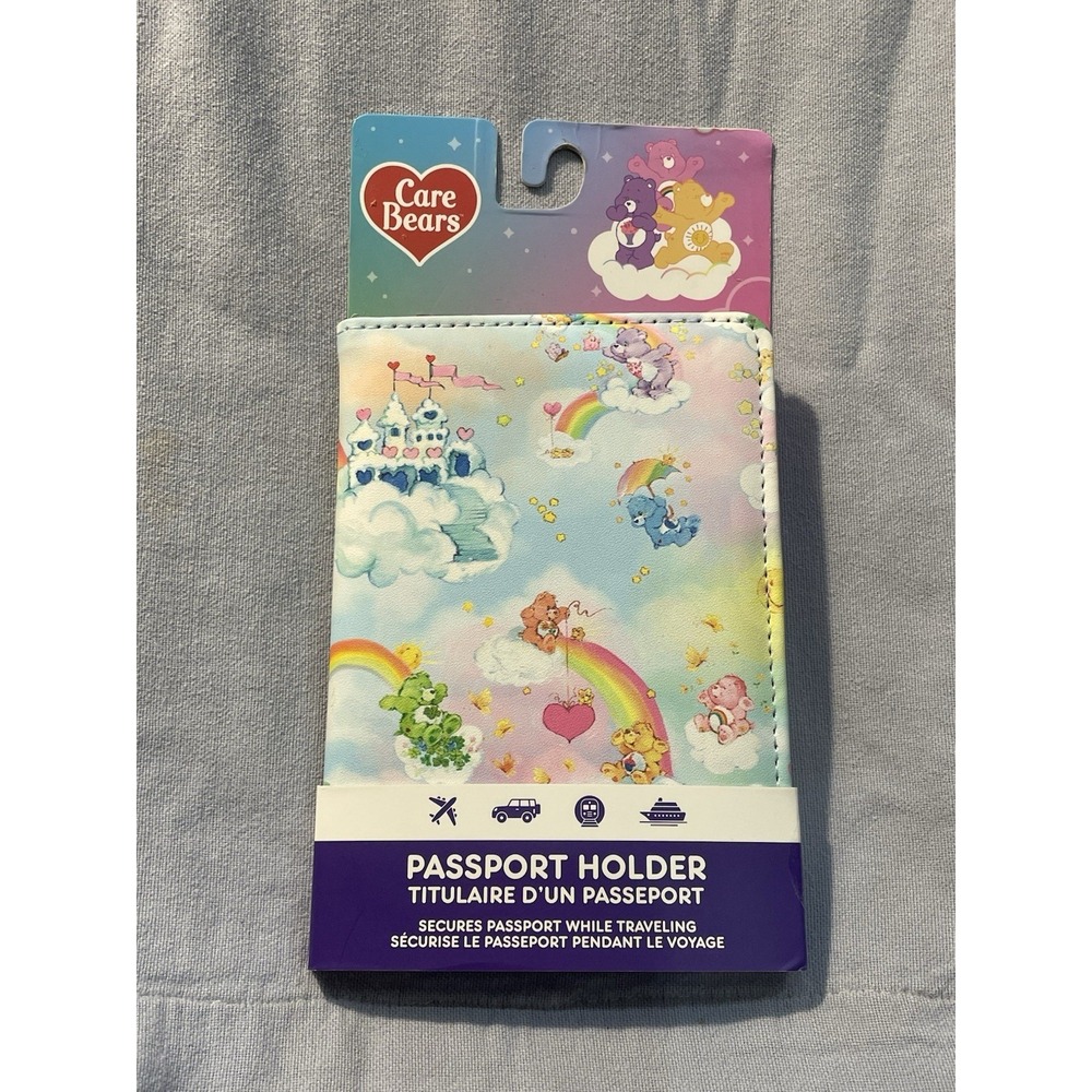 NEW Care Bears Passport Travel Holder - Rainbows Hearts & Cloud Castle